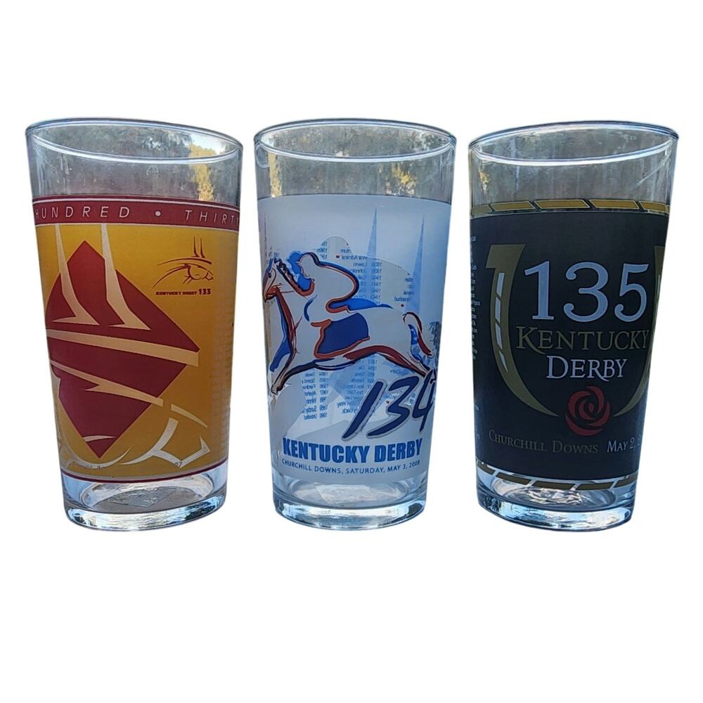 Kentucky Derby Collector Glasses Lot of 3 #133 2007 #134 2008 #135 2009